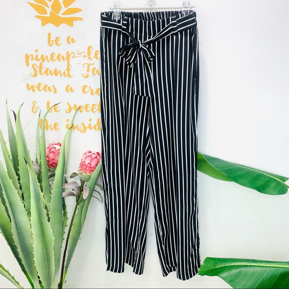 URBAN Romantics Black and White Striped Wide Leg Pants